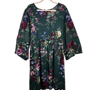 April Cornell Cottagecore Green Floral Embroidered Sleeve Pockets